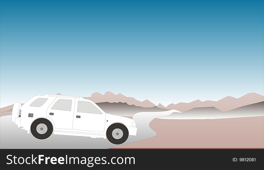 Cartoon illustrations, mountain road driving in the car. Cartoon illustrations, mountain road driving in the car.