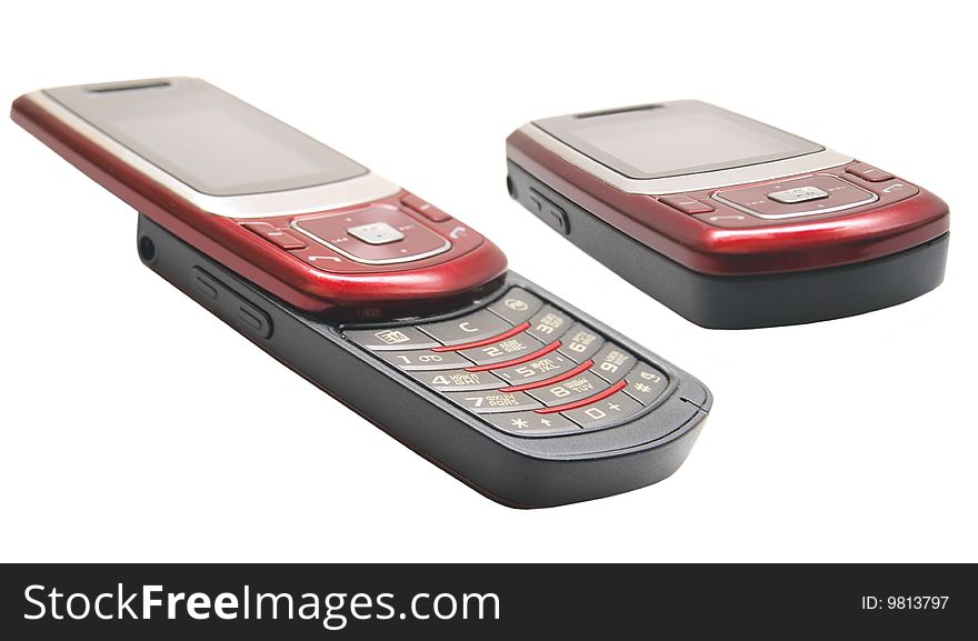 Modern clamshell phone isolated on a white background