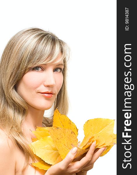 Portrait Young Woman With Fall Leafs