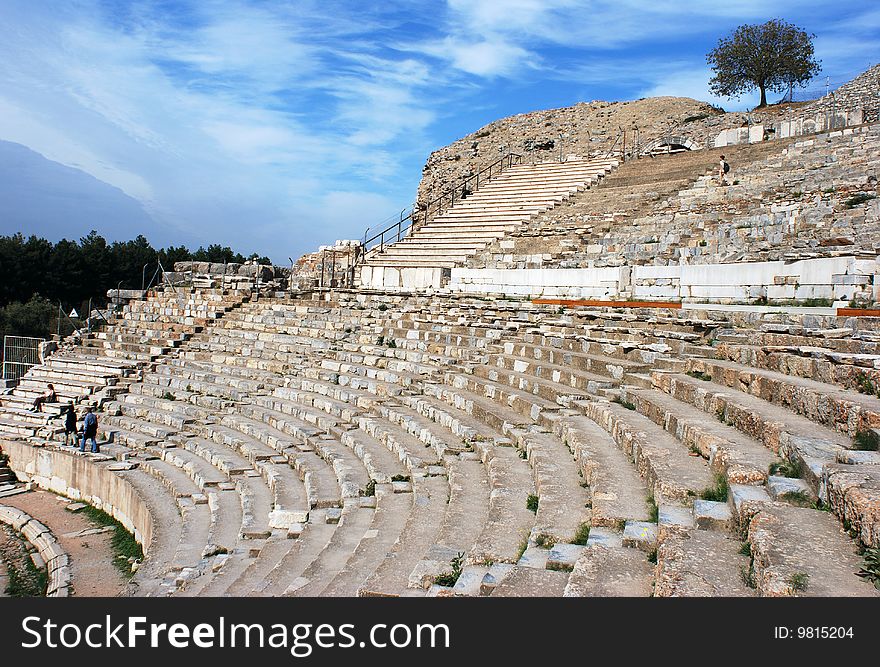 The view of Ephesus ancient city amphitheater (Turkey). The view of Ephesus ancient city amphitheater (Turkey).