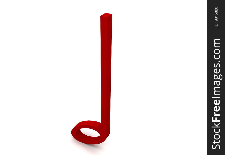 Side view of three dimensional music note in red color