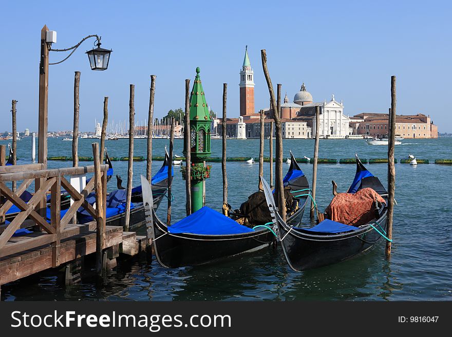 View of San Giorgio Maggiore with gondolas