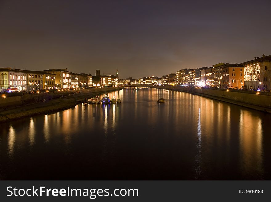 River Arno during the annual celebration of Luminara di San Ranieri. River Arno during the annual celebration of Luminara di San Ranieri