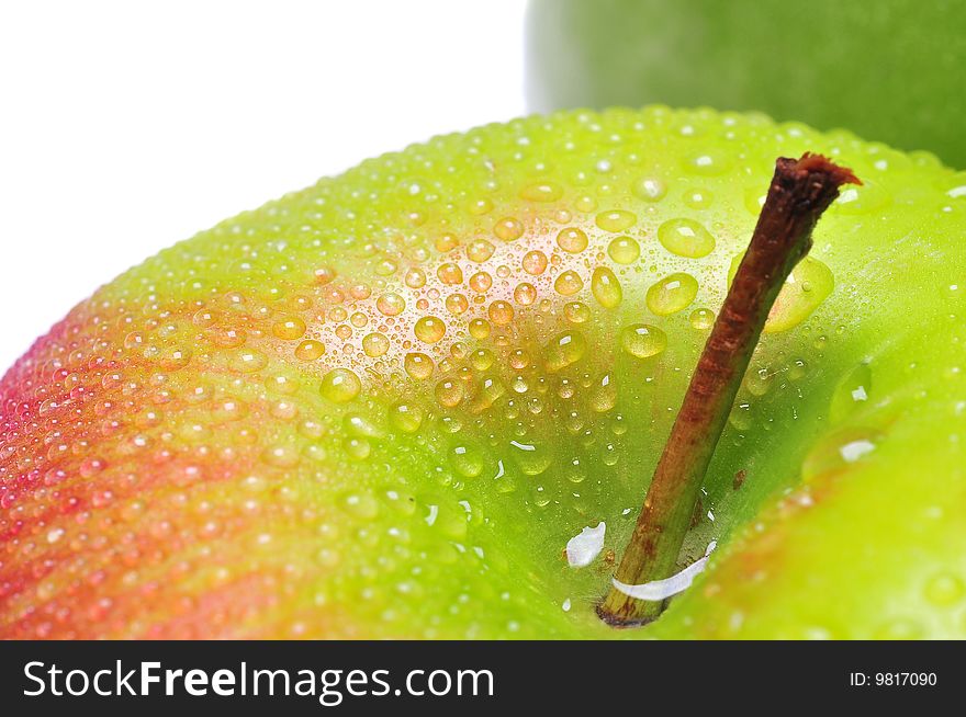 Close-up of green delicious apples with drops. Close-up of green delicious apples with drops