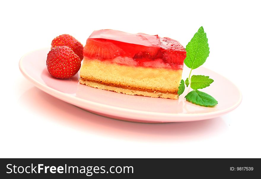 Strawberry pie isolated on white