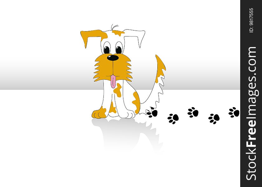 Illustration of  mix brown and white dog and his trails