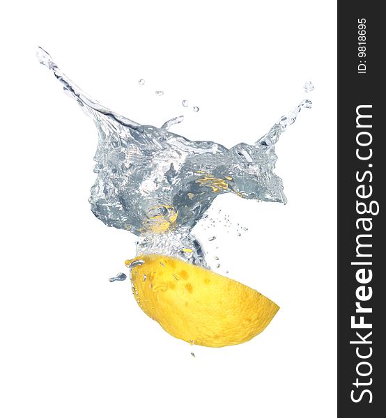 Lemon on abstract splashing water background isolated with clipping path. Lemon on abstract splashing water background isolated with clipping path