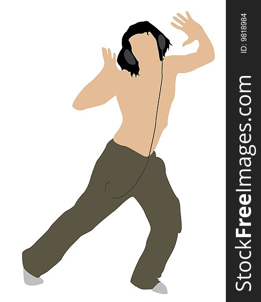 Dancing male with headset on isolated background