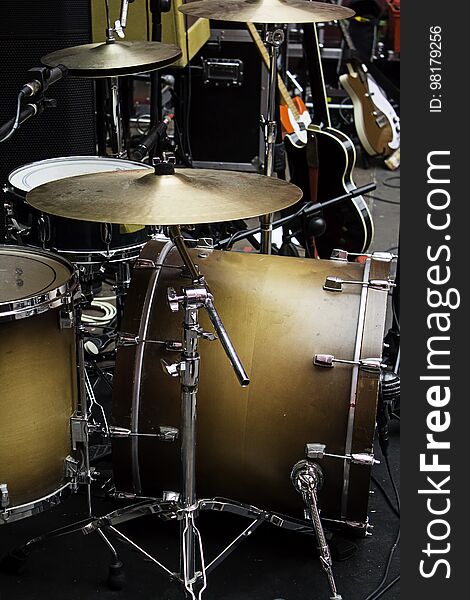 Musical drums to play percussion rhythms, detail of musical instrument, concert and show