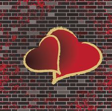 Tiled Brick Wall And The Romance Heart Raster Stock Image