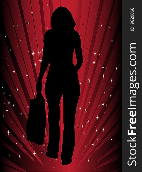 Vector Silhouette Of Girl In Shopping