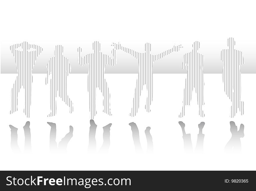 Illustration of background with stripes Silhouettes of six boys