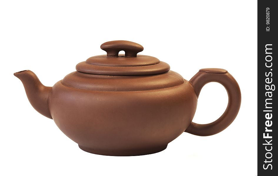 Clay teapot for the Chinese tea isolated on a white background