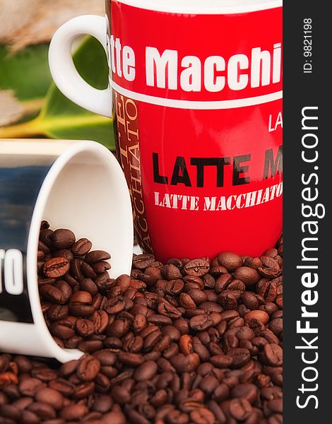 Coffee mug and Coffee beans