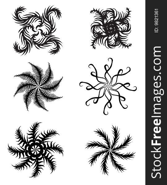 Elements of design in the form of stars and snowflakes on a white background. Elements of design in the form of stars and snowflakes on a white background.