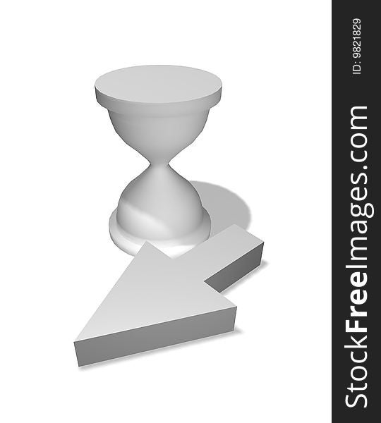 3d computer arrow and watches, isolated on a white background with a shadow.