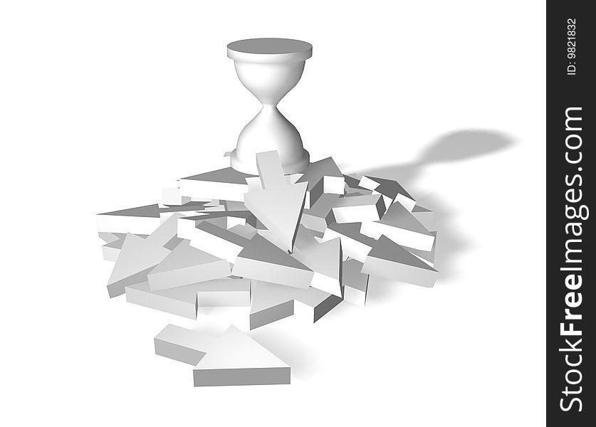 3d computer arrow and watches, isolated on a white background with a shadow.