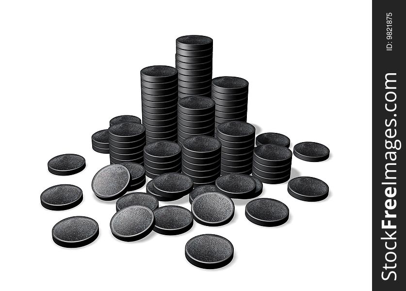 Heap of chips or black coins. White background. Shadow is included on. Heap of chips or black coins. White background. Shadow is included on.