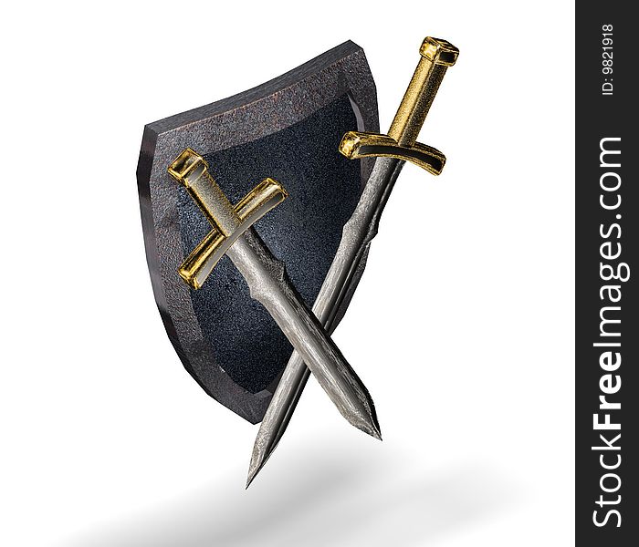 Shield and swords on a white background. Shield and swords on a white background.