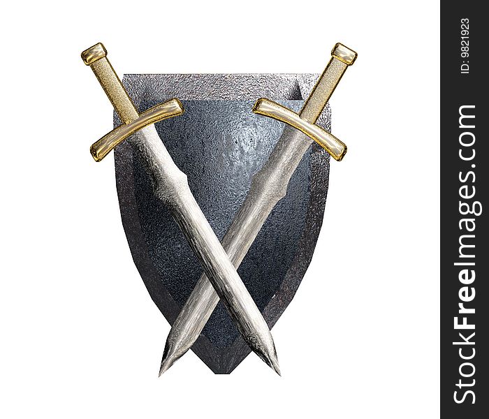 Shield and swords on a white background. Shield and swords on a white background.