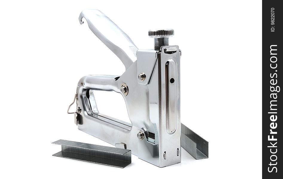 Strong steel stapler for fastening materials. Strong steel stapler for fastening materials