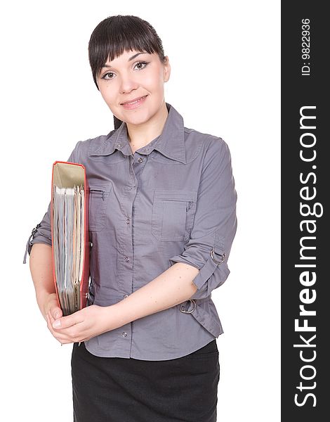 Young businesswoman isolated over white background