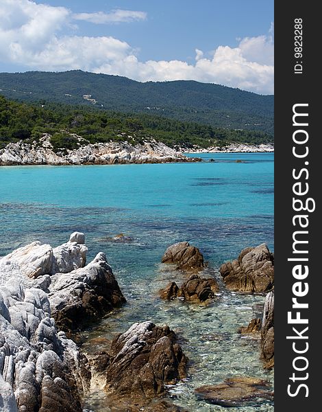 Beautiful sea landscape in greece near of orange coast