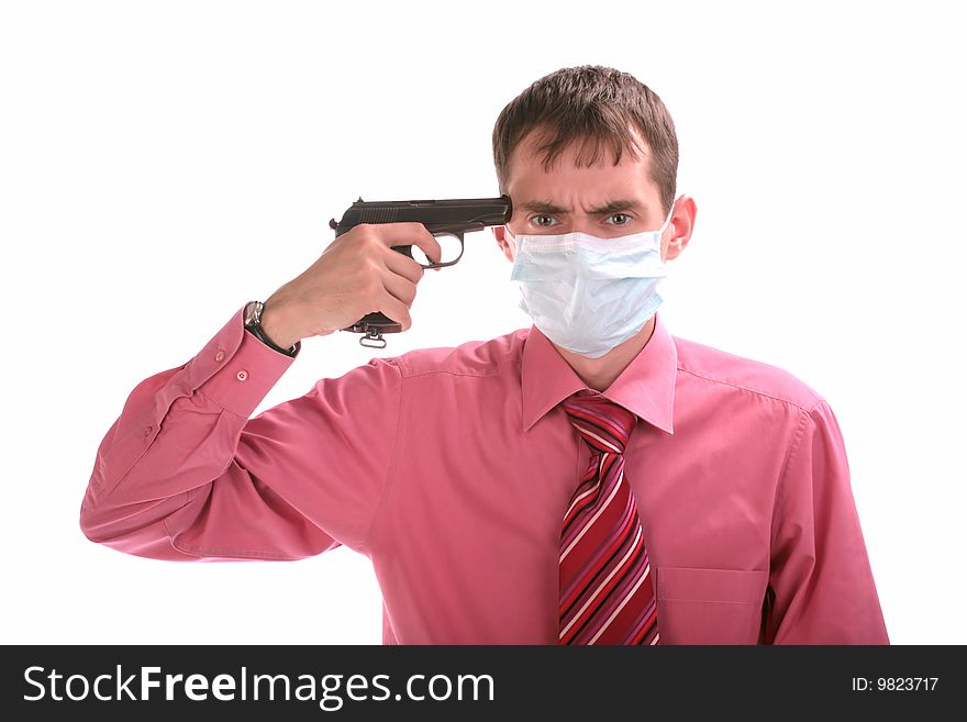 Guy with gun in a mask isolated