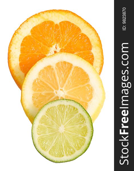 Isolated citrus rings - orange, lemon and lime