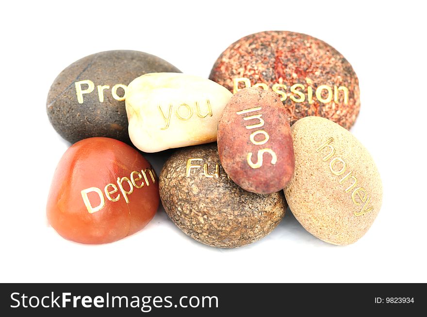 Little pebbles with different words wriiten on them. Little pebbles with different words wriiten on them