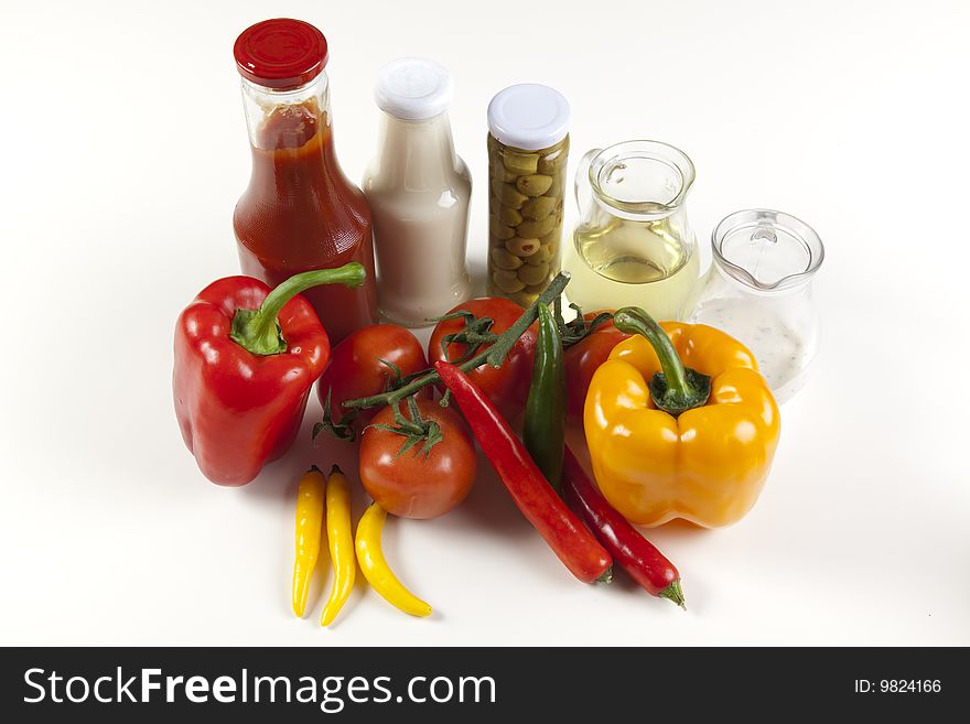 Different fresh tasty vegetables isolated on white background