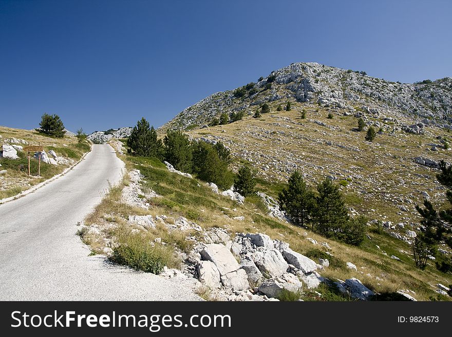 Winding road leading to Sv. Jure top on Biokovo Mountain in Croatia. Winding road leading to Sv. Jure top on Biokovo Mountain in Croatia