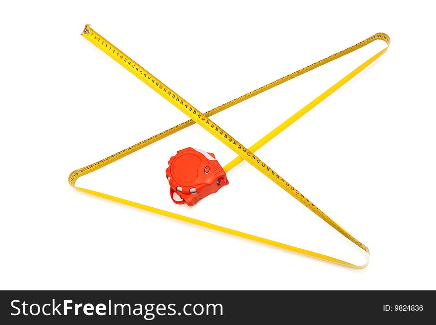 Red new tape-measure on a white background. Red new tape-measure on a white background