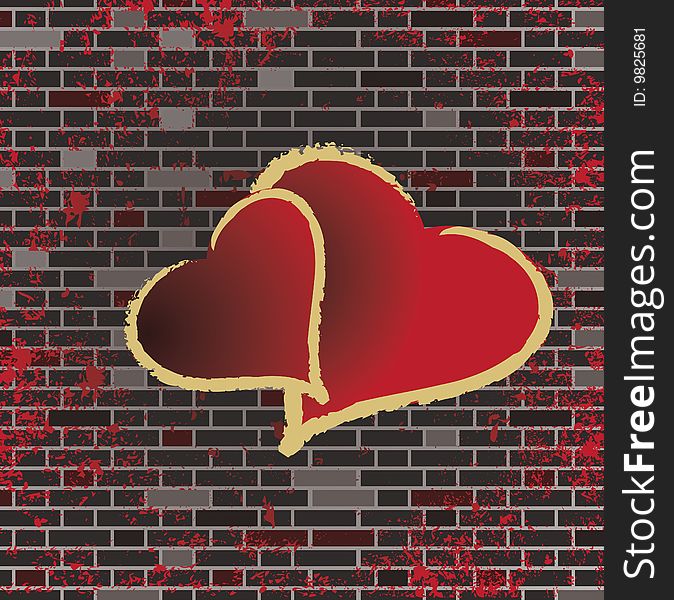 Tiled brick wall and the romance heart raster