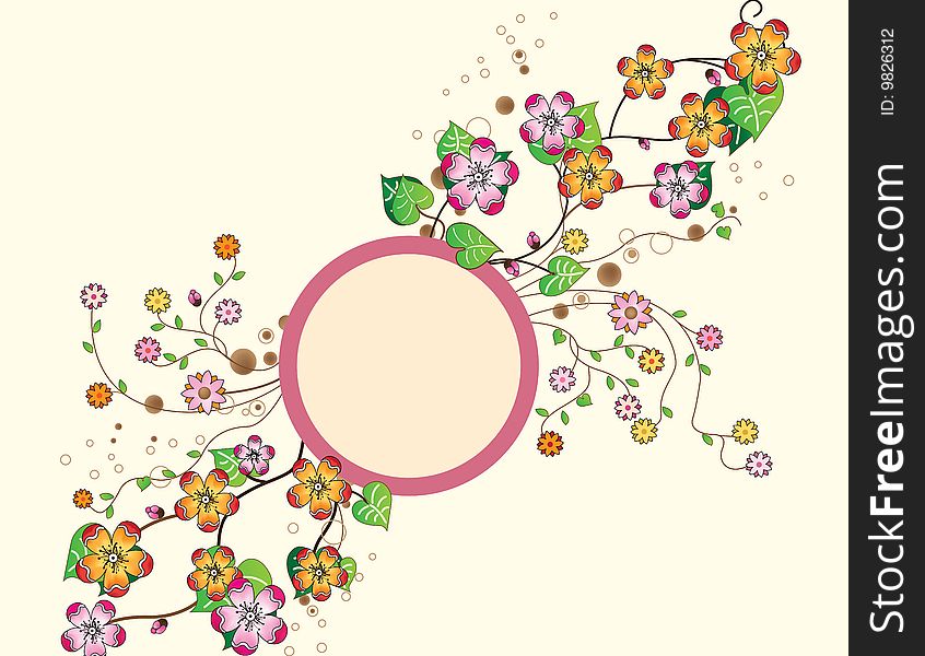 Pretty spring flowers bloom around a circle. Pretty spring flowers bloom around a circle.