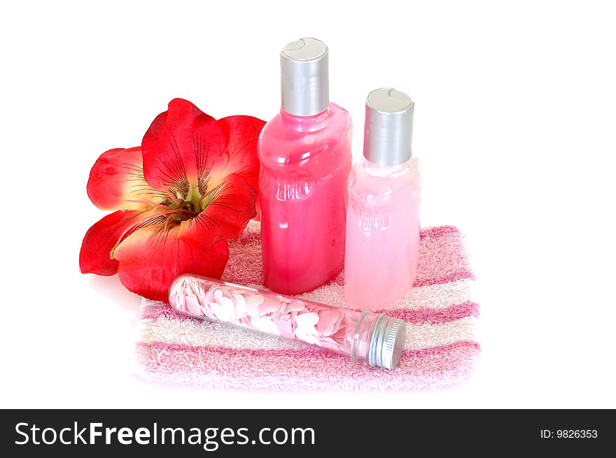 Spa essentials for daily hygiene on white background,studio shot. Spa essentials for daily hygiene on white background,studio shot