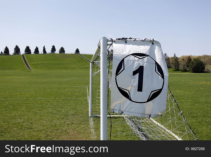 Soccer goal and sign
