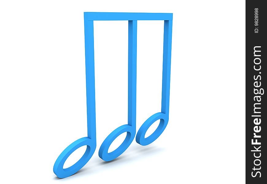 Side view of three dimensional clef note in blue color. Side view of three dimensional clef note in blue color