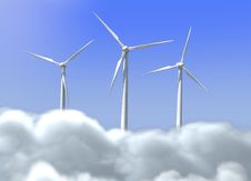 Three Windmills In The Sky Royalty Free Stock Photo Three Windmills In The Sky Royalty Free Stock Photo