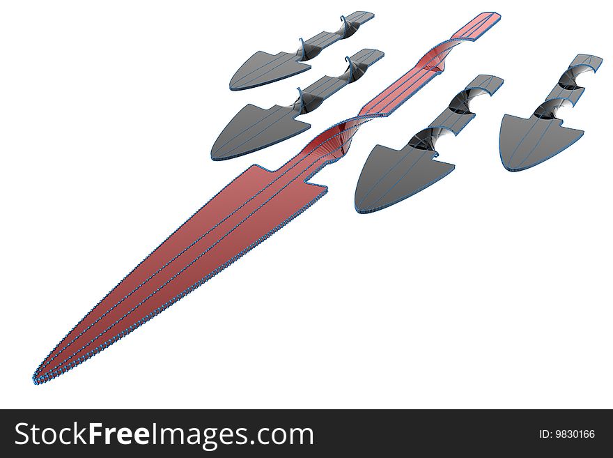 Gray and RedTwisting Arrows in formation on white background. Gray and RedTwisting Arrows in formation on white background