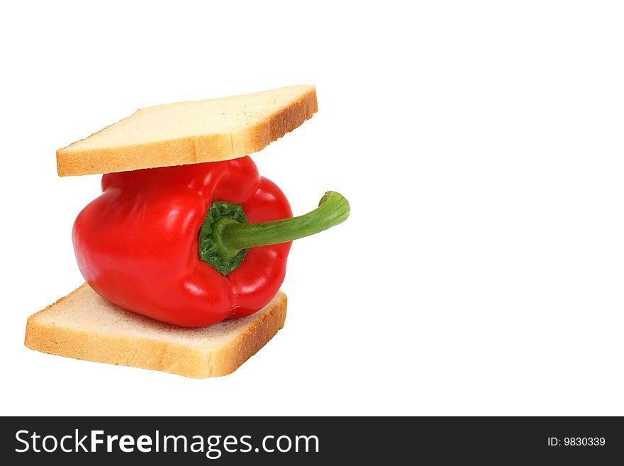 Detail of peppers in bread isolated on the white background