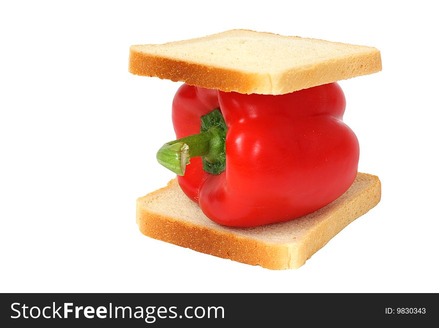 Detail of peppers in bread isolated on the white background