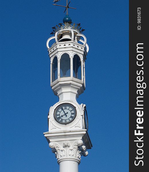 Custom House Clock, Greenock, Scotland, viewed from the west, against a clear blue sky