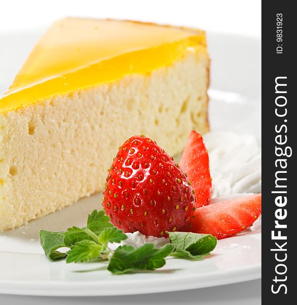 Dessert - Orange Cheesecake with Whip and Fresh Strawberry