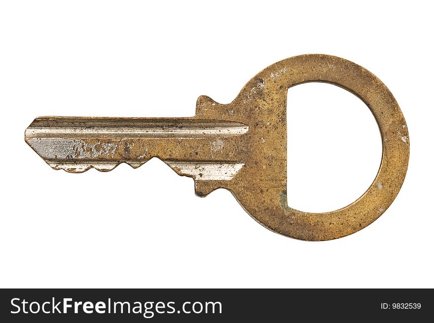 Old metal key isolated.