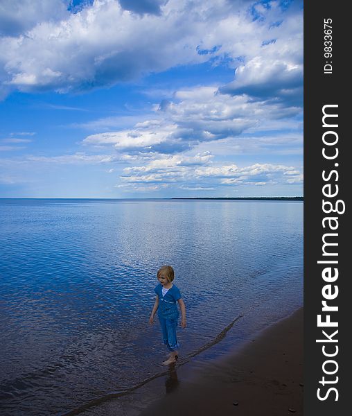 Child, Clouds, Beach, and Blue