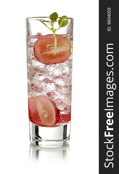Cocktail with grapes and broken ice with white background