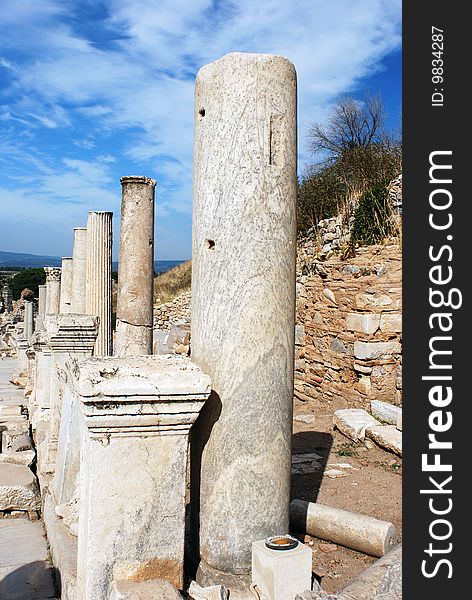 The street with columns on the side of Ephesus ancient city (Turkey). The street with columns on the side of Ephesus ancient city (Turkey).