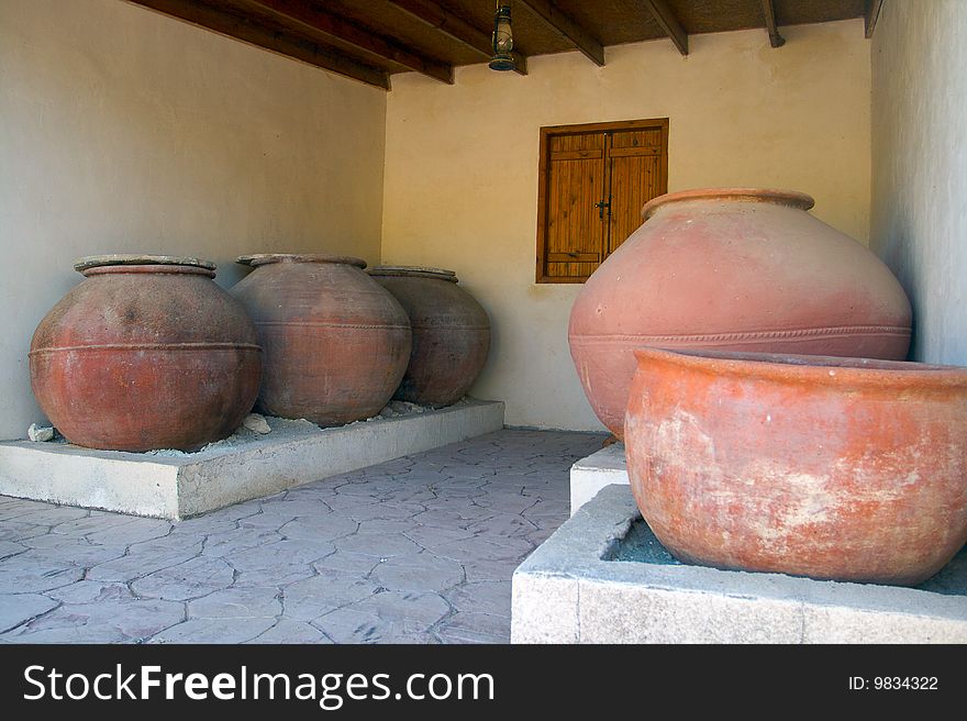 Clay pots in the rural house