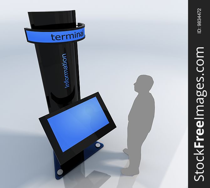 Information terminal with one person on white background - top view